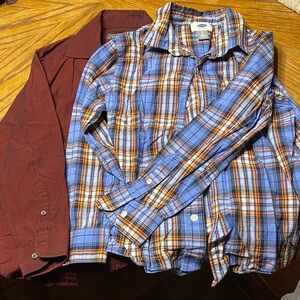Old Navy Blue and Orange Plaid Shirt with Maroon Shirt